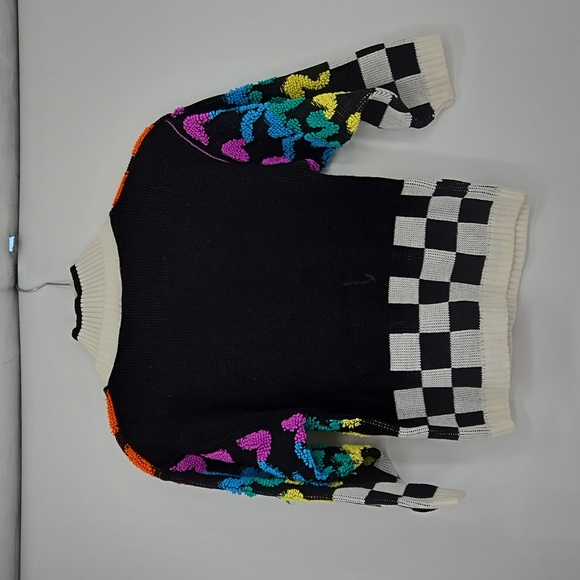 Vintage Knit Waves Geometric Design Women's Bold Colored Sweater Collared Sz M - Picture 6 of 10